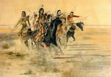 インディアン狩り 1894年 チャールズ・マリオン・ラッセル アメリカ・インディアン Oil Paintings